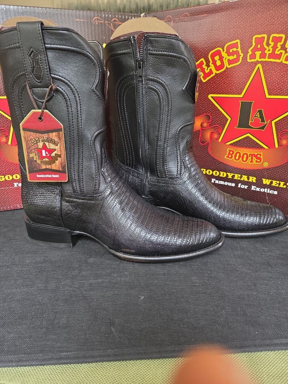 Los Altos Genuine BLACK Teju Lizard Roper WESTERN Boot Round Toe D 69Z0705 US13